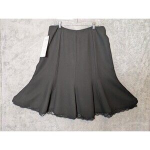 Black Flare Midi Skirt w/ Lace Size 16 NWT flounce pencil dark academia corpcore